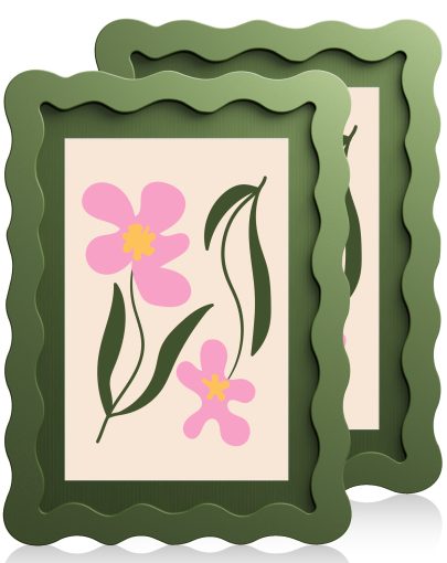 2pcs Wavy Design Picture Frame for Wall & Tabletop Decoration - Artistic Creative Home Decor with Multi-Color Waves - 4 Standard Sizes 4x6in, 5x7in, 8x10in, 11x14in - Modern Stylish Interior Accent, Fun Picture Frames, Scalloped Picture Frame