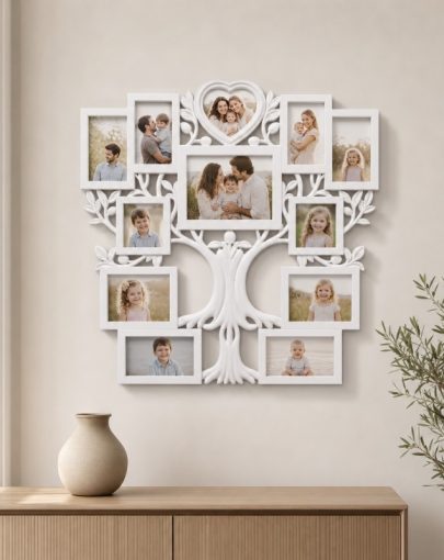 10-Opening European Retro Tree Collage Photo Frame - Vertical Family Tree Display with Multicolor Panels, Plastic Suitable for Wall & Tabletop, Rectangular Picture Frame for Ancestry Charts, Showers, Decor