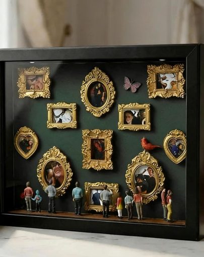 1 Set - 24pcs Mini Museum Golden Frame Silhouette Box | Photo Frame Set, Golden Frame, Resin Material, Classic Style, Desktop Installation, Perfect Gift For Holidays